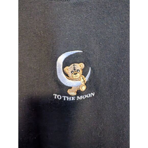 Yours Truly To The Moon Bear Black Unisex Hoodie Size Large Urban Streetwear Emo - Picture 2 of 5